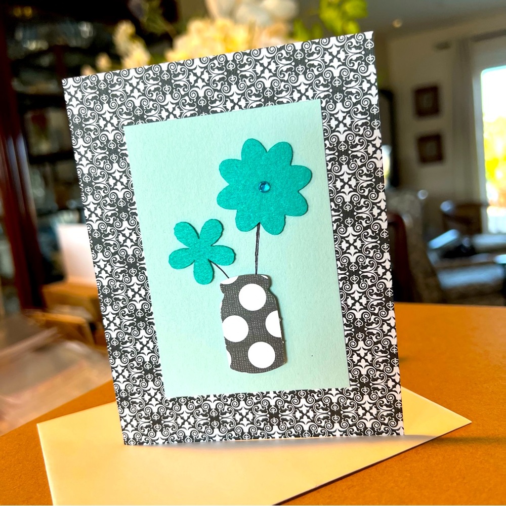 Flower in vase Rhinestone Embellished Greeting Card